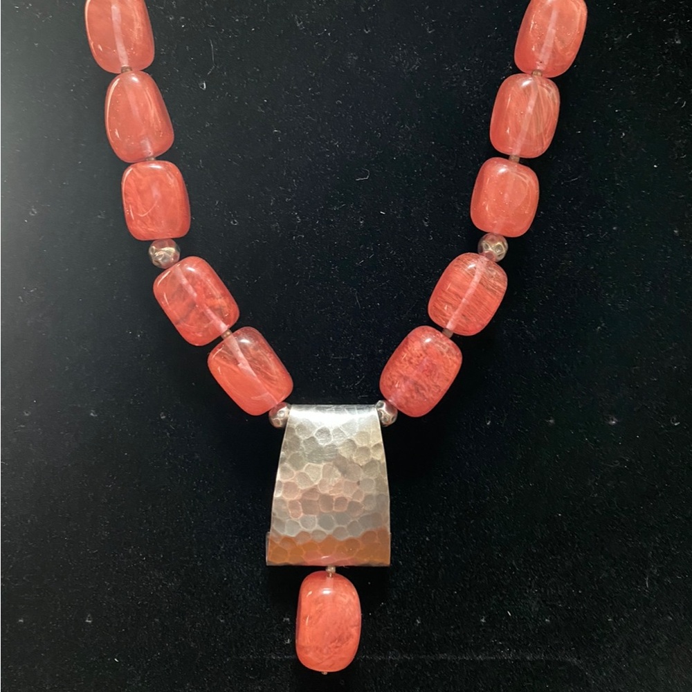 Elegant Silver and Coral Necklace